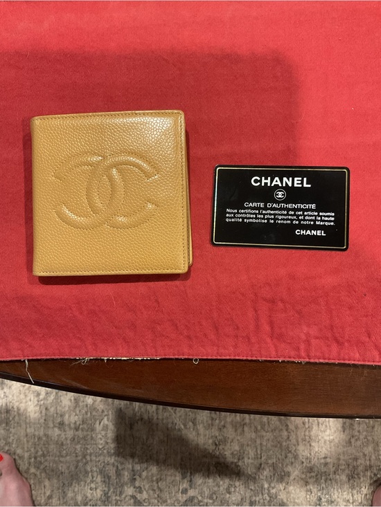 CHANEL Handbags - CHANEL Tan Pebbled Leather CC Embossed Bifold Wallet